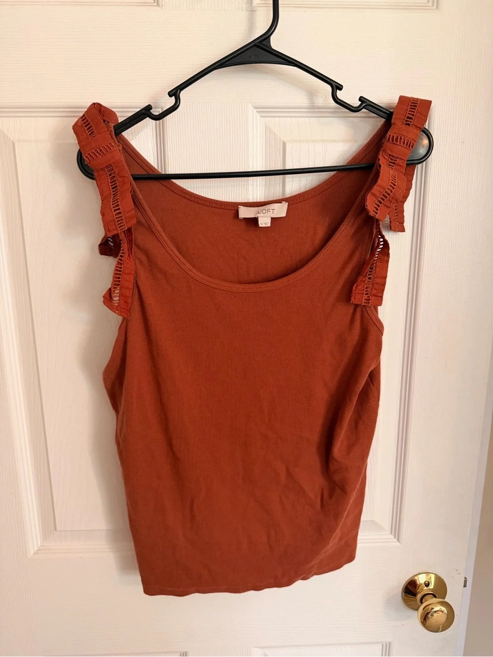 LOFT Rust Ruffle-Strap Tank Top - Picture 1 of 4